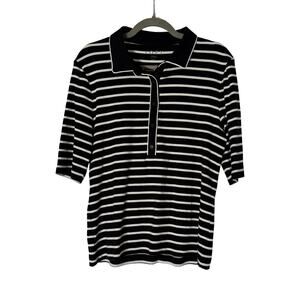 LOFT Ribbed Black & White Striped Polo 3/4 Sleeve Size XXL #0006